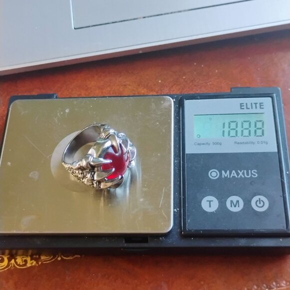 Mens Stainless Steel Dragon Claw Design Red Orange Stone Ring Size 10 - Picture 7 of 8